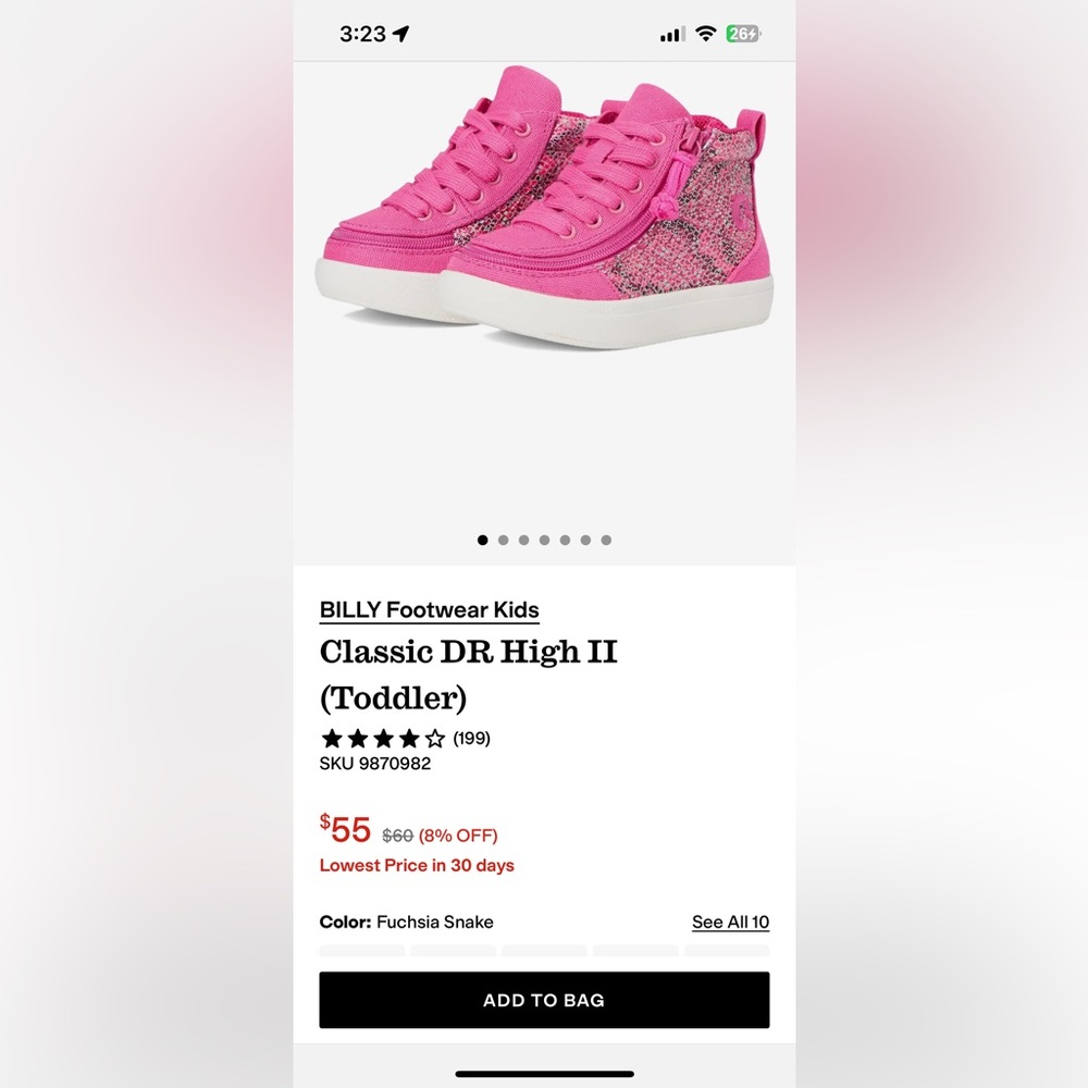 Sparkly sneakers! Billy Footwear, size 4W. Bright pink, glittering pink trim. - Picture 9 of 9